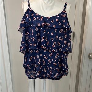 Torrid Blue Pink Ruffled Tiered Camisole Size Large